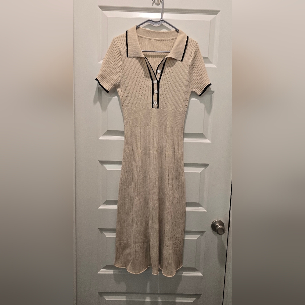 Pink Queen Women's Polo V Neck Short Sleeve Elegant High Waisted Bodycon Ribbed